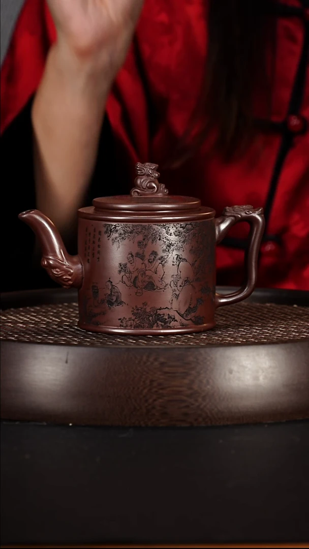 茶壶紫砂宜兴紫砂壶石红泥料祥瑞280cc