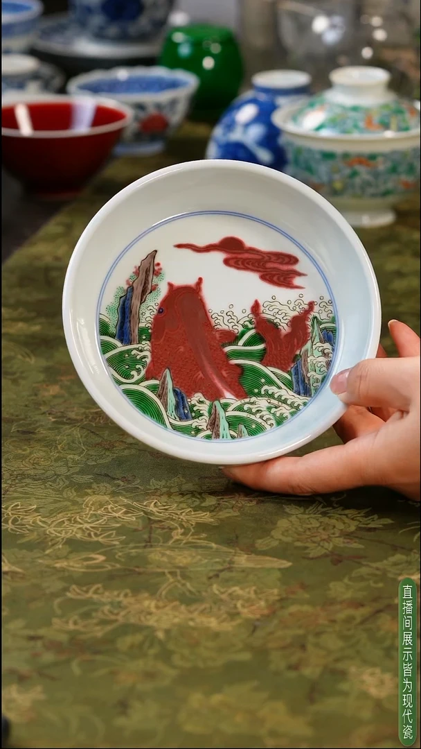 精品釉里红鱼藻壶承