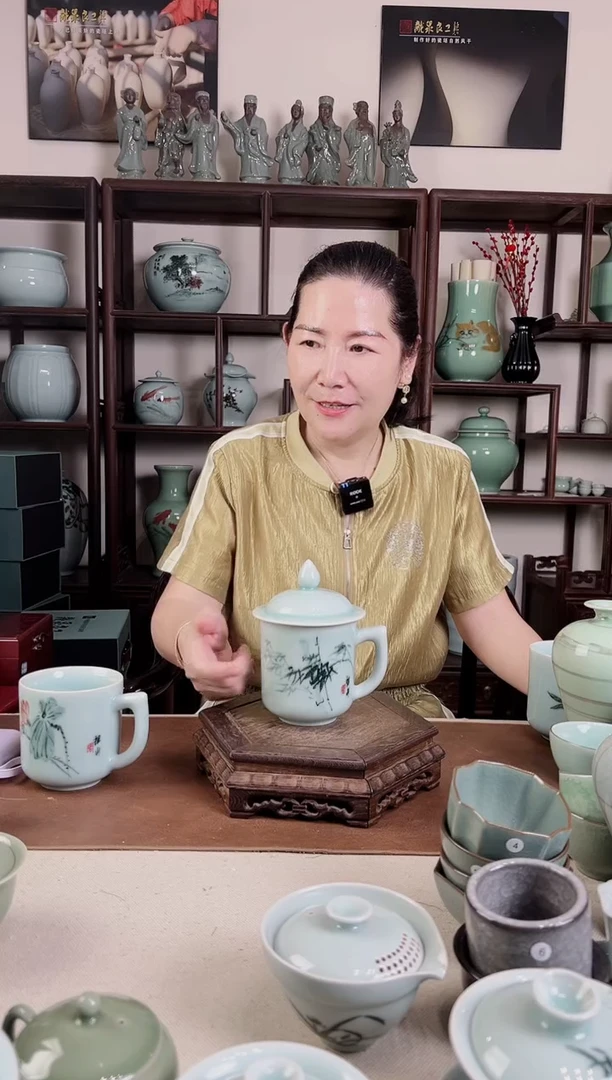 釉中彩 竹子画 将军杯
