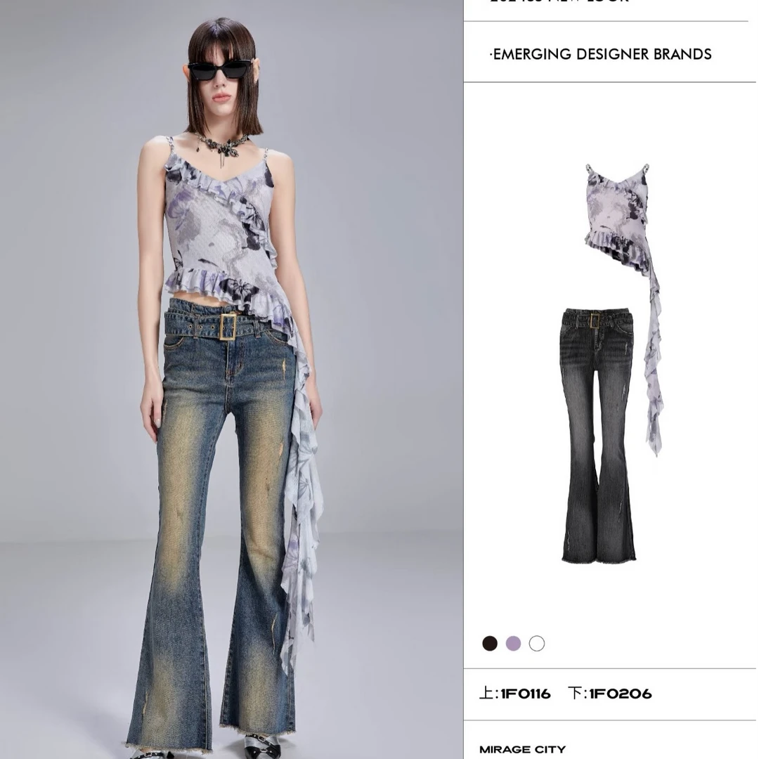 APL-蓝色牛仔裤1F0206+灰色吊带上衣1F0116