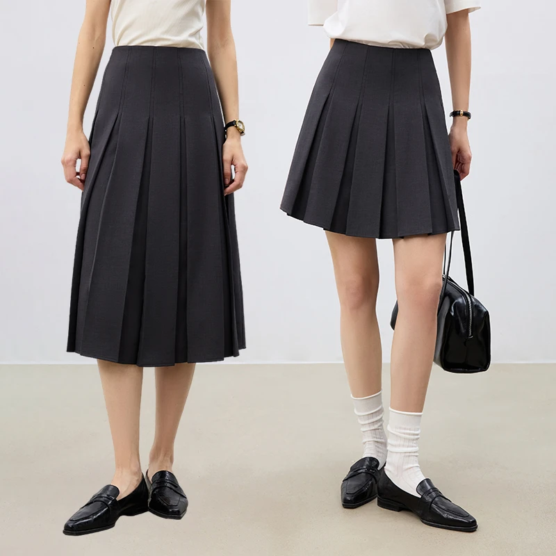 自巧小个子女装知识分子风工字褶伞裙长短款显瘦半身裙25ZQ91194