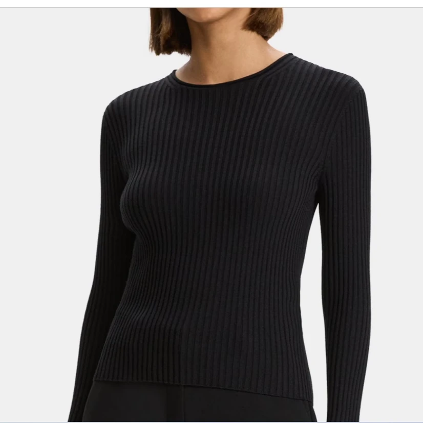 THEORY美国直邮RIB KNIT羊毛圆领坑条纹针织衫O0111721