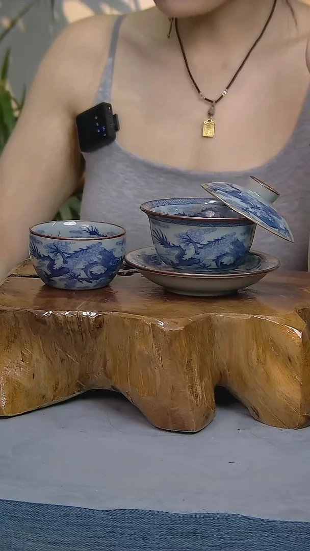 2件套陶瓷茶具老陶泥开片纹