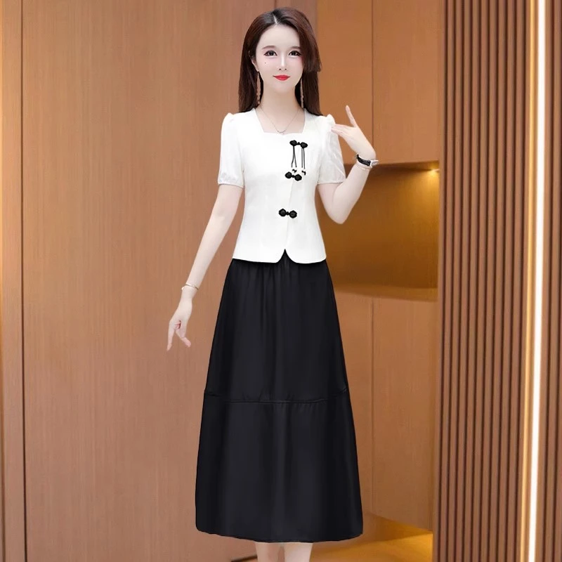 改良旗袍连衣裙2025新款女夏汉服年轻款气质名媛高端腰裙两件套装