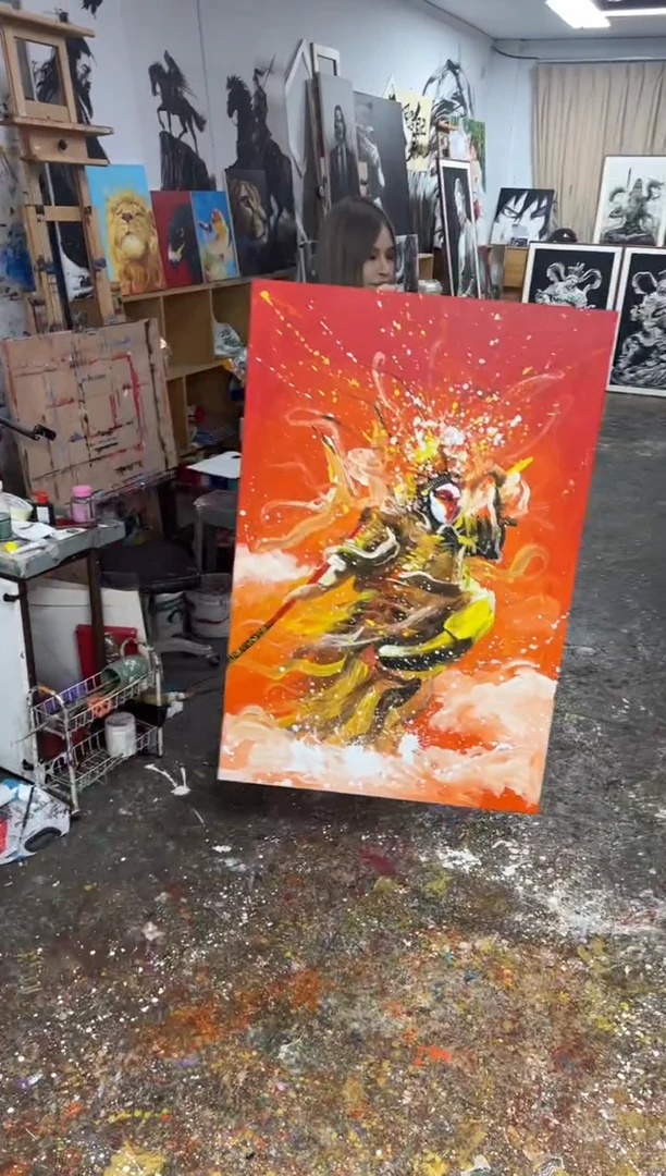 丙烯画十**️大树老师齐天大圣加框
