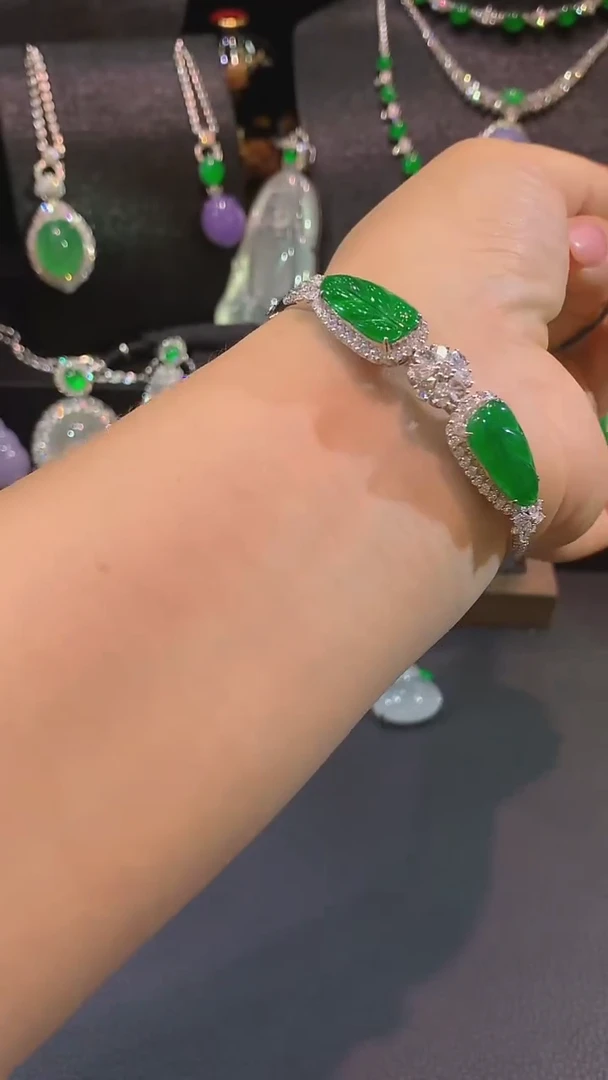 18K金镶嵌手镯（开口镯）翡翠手镯