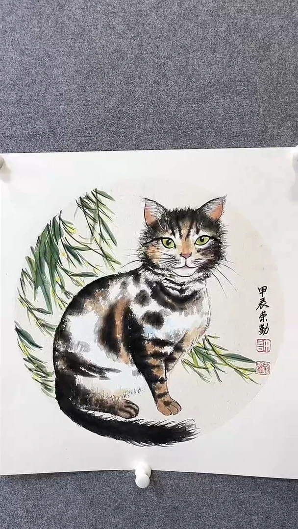 【闪购商品】国画许老师写意花鸟《小猫》50X50卡纸
