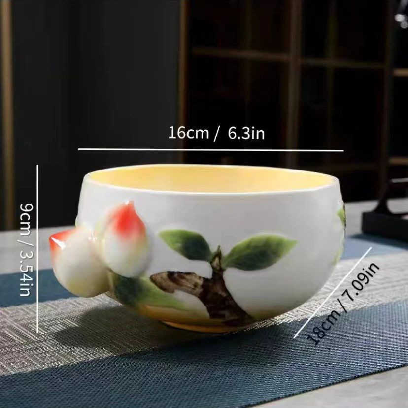 陶瓷手绘浮雕爱心寿桃盘子精致大气实用可爱中式果盘家用中国风