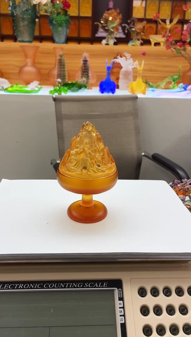 手工艺品琉璃琥珀色博山炉13.5*8*6.5公分
