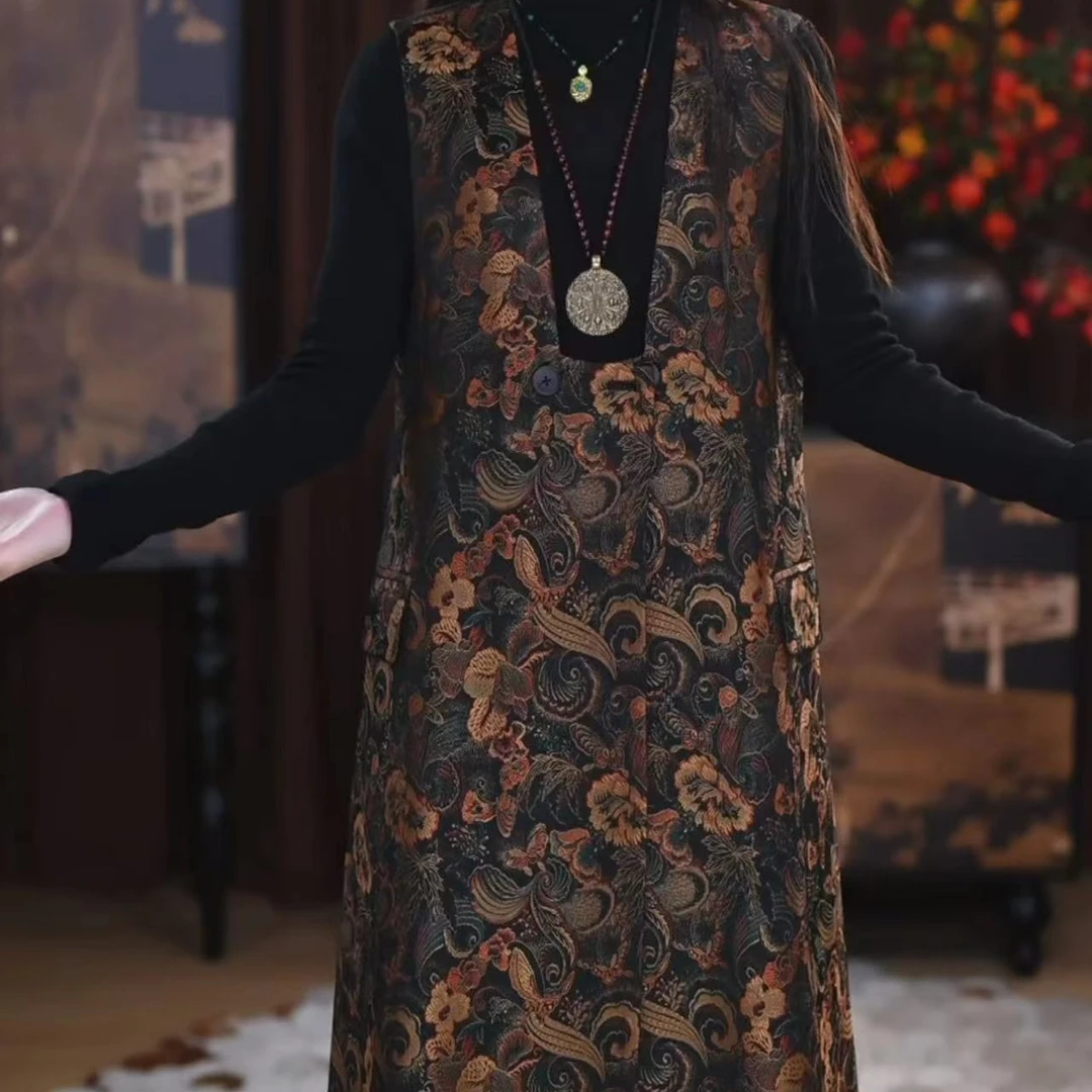 【予棠】香云纱长款复古气质新中式提花显瘦立提时尚减龄中长款马甲