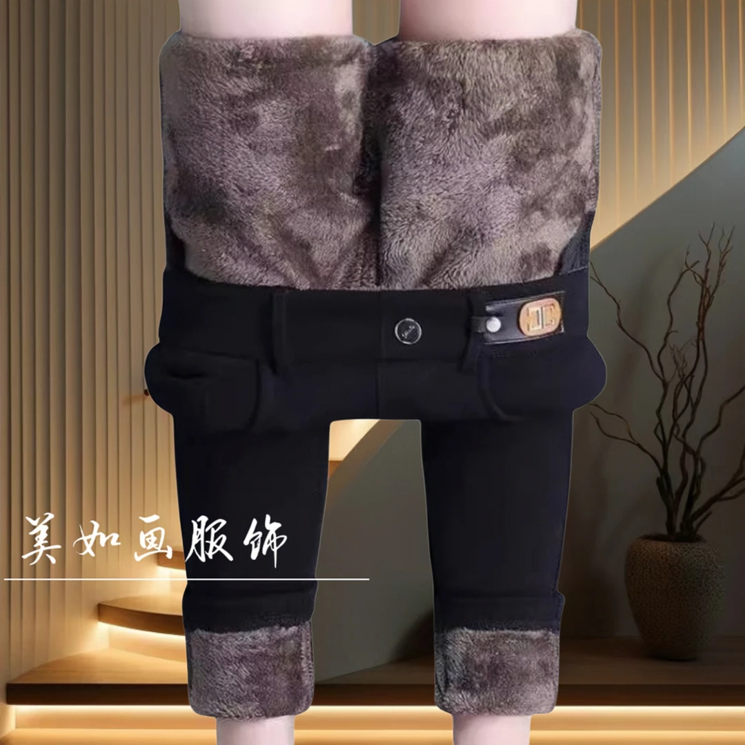 秋冬新款打底裤女士大码松紧高腰弹力冬天打底裤加绒秋秋冬黑透肤