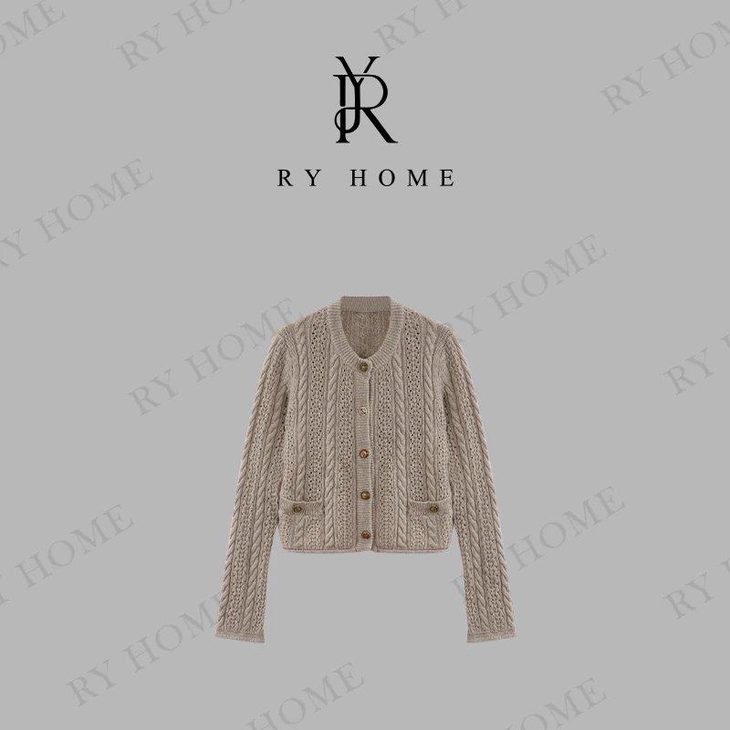 【容雨RYHOME】“倾城之恋”绵羊毛小香风琥珀踩扣圆领开衫243M2614