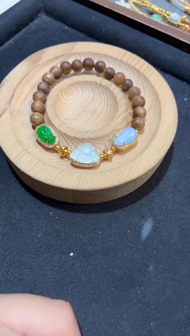 吊坠(不含链)银S925镶嵌翡翠手串