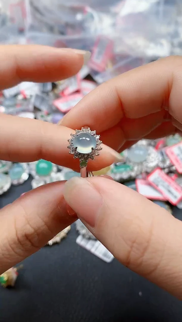 银S925镶嵌戒指翡翠天然A货缅甸翡翠