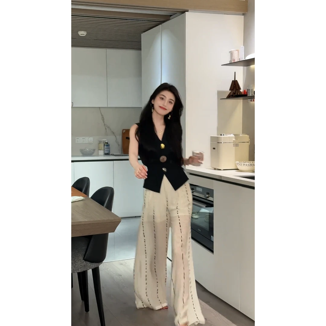 MARIE.COCO时尚轻熟风绑带收腰显瘦无袖上衣气质通勤休闲裤套装潮