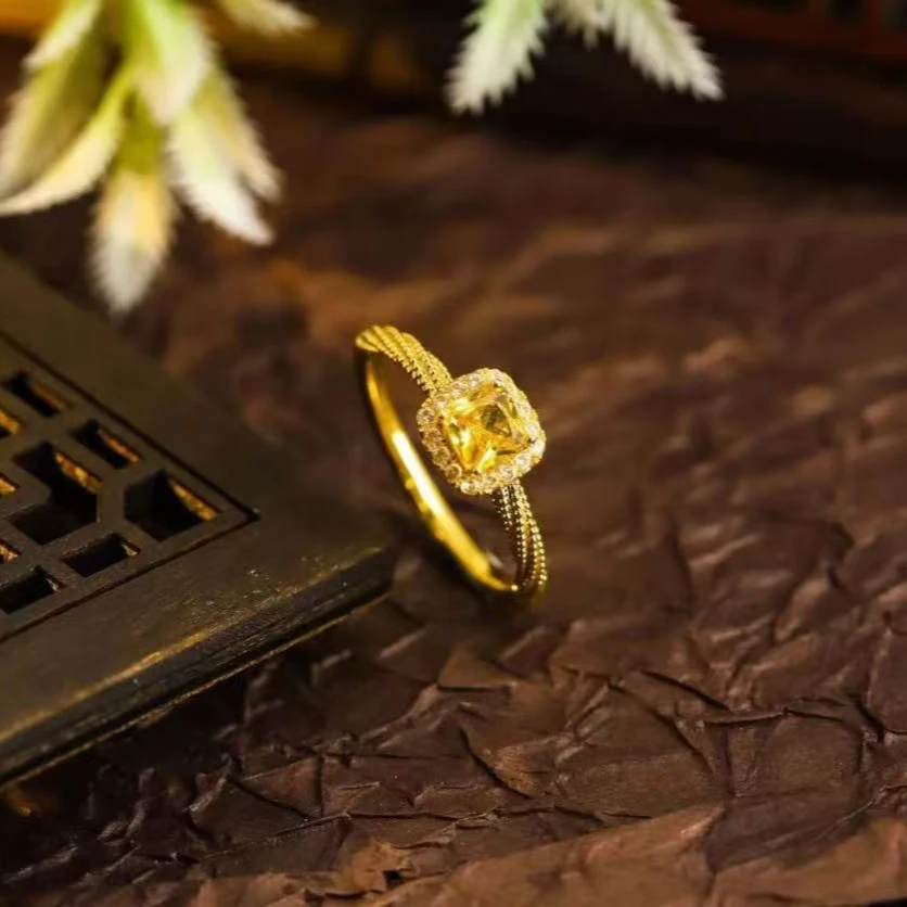 锆石（处理）【旺旺臻选】 时尚方糖戒指（开口可调节）