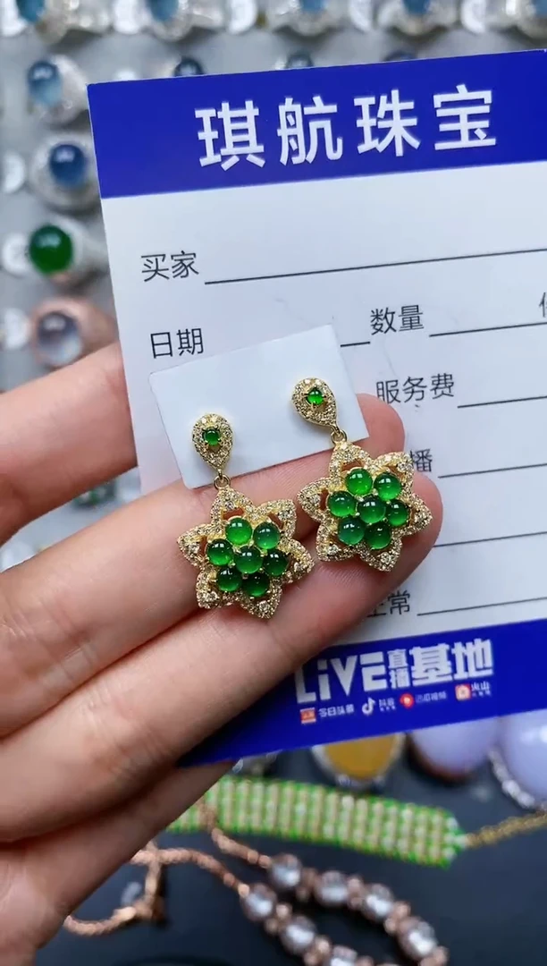【闪购商品】翡翠耳饰银S925镶嵌0591