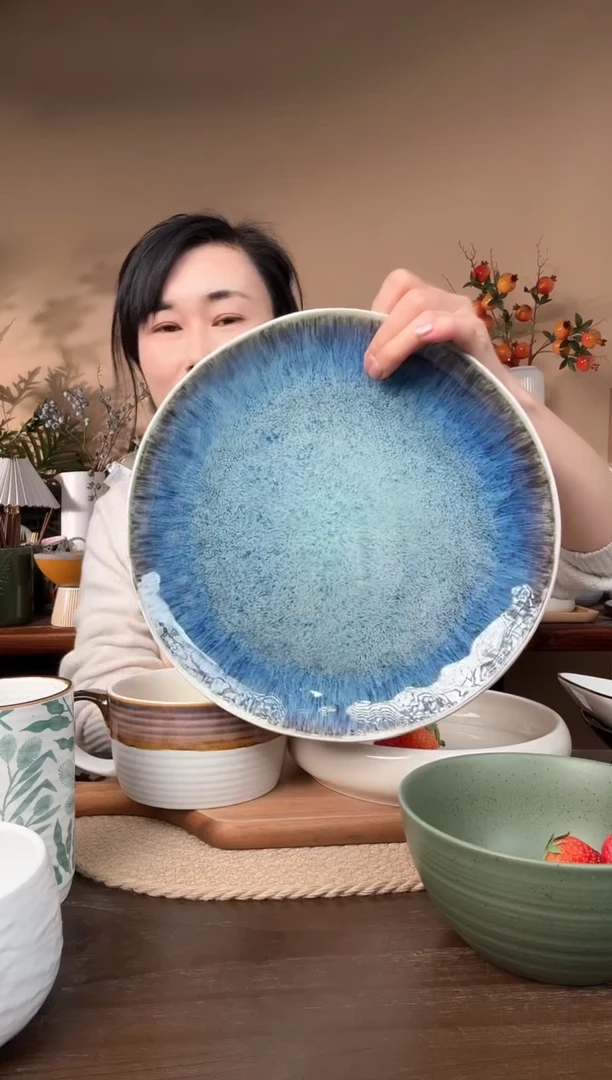 【闪购商品】瓷片11英寸异形窑变大盘微瑕