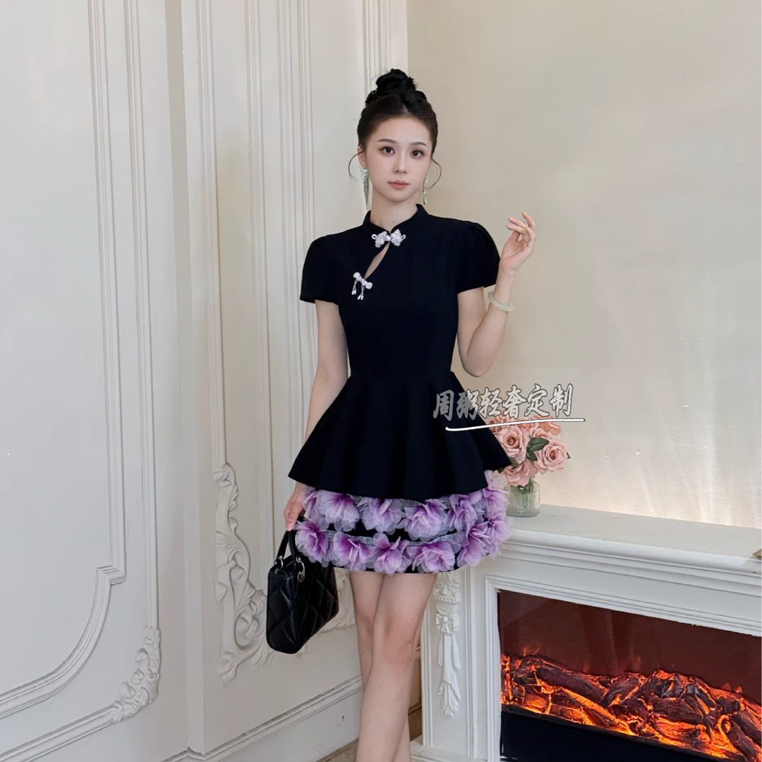 【周粥定制】国内设计师品牌 气质显瘦小个子修身连衣裙65363