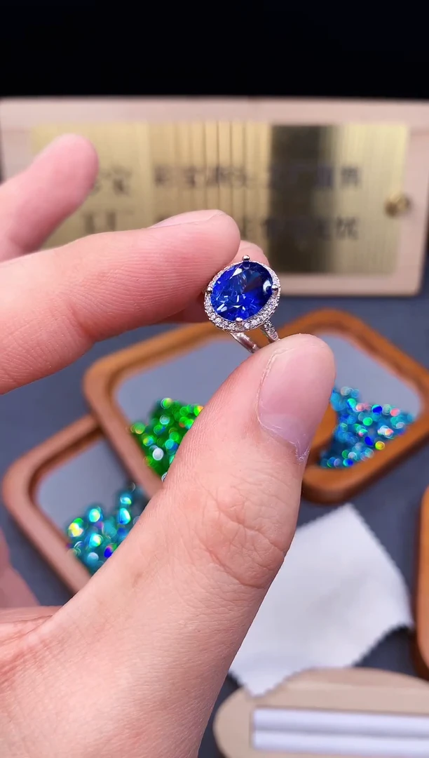 蓝宝石戒指银S925镶嵌5627