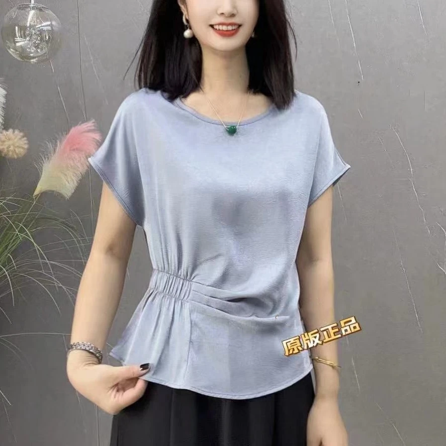 LLH打揽1719夏季经典缎面简约款气质衬衫短袖显瘦小衫上衣