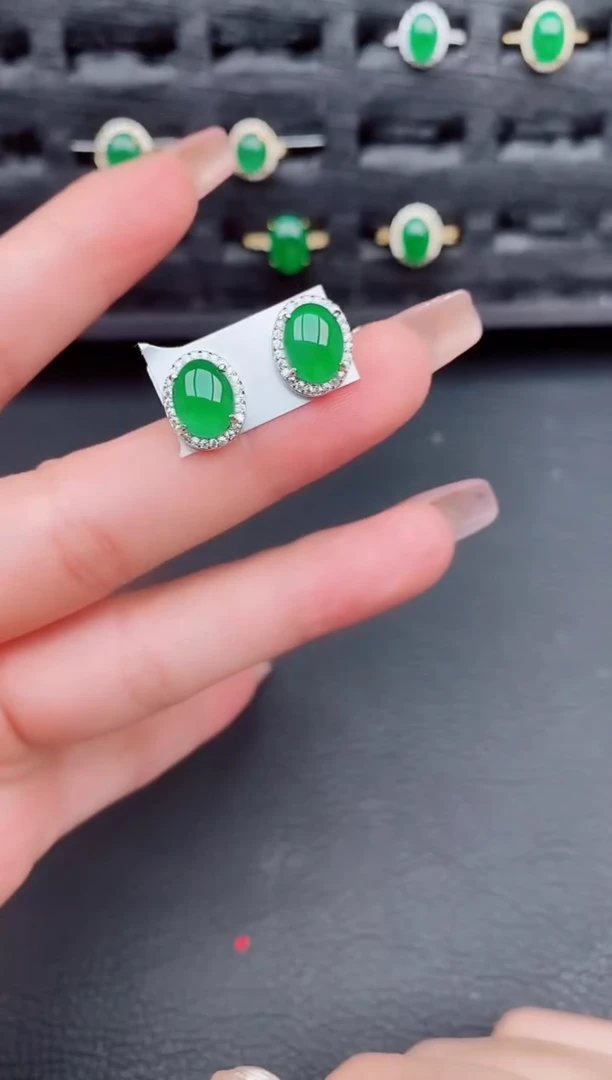 翡翠银S925镶嵌耳饰天然a货翡翠147