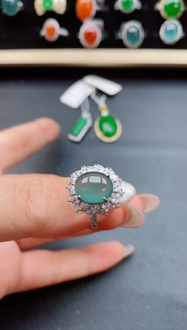 翡翠戒指银S925镶嵌50050