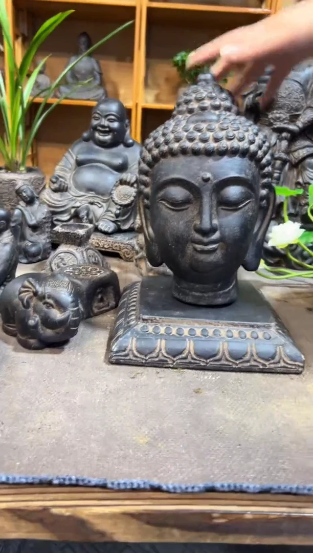 陶土【火山泥】小佛首+莲花底座