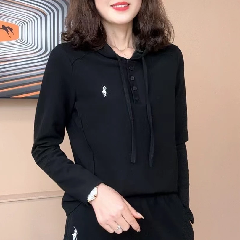 2025春季女士新款刺绣连帽卫衣休闲百搭简约风设计时尚外衣922-04