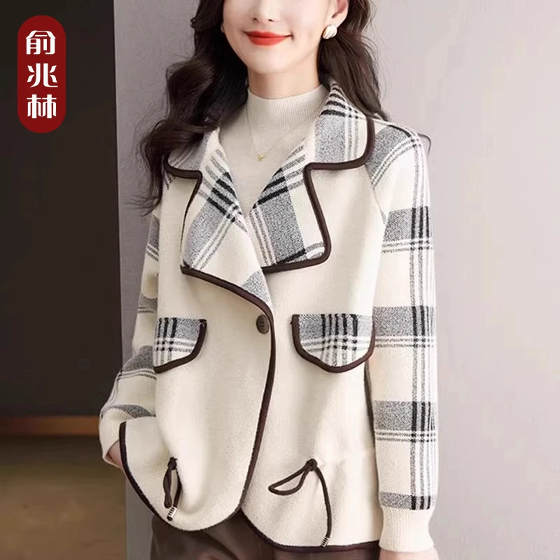 小香风短款格子毛呢外套女春秋装2025新款今年流行爆款西装领上衣