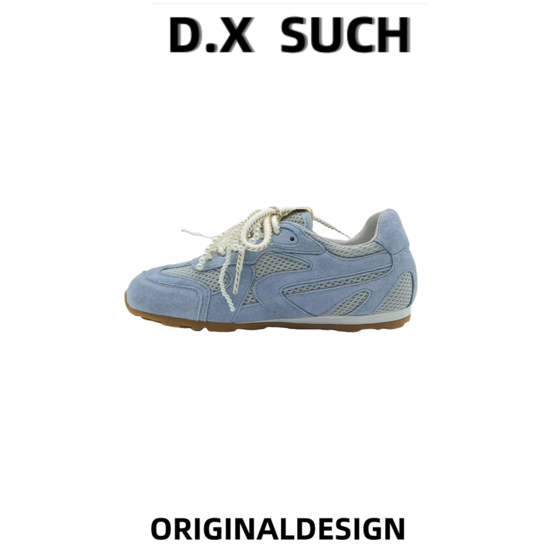 D.X 25|NEW真皮网面透气德训阿甘鞋珠珠配饰交叉绑带时尚休闲鞋