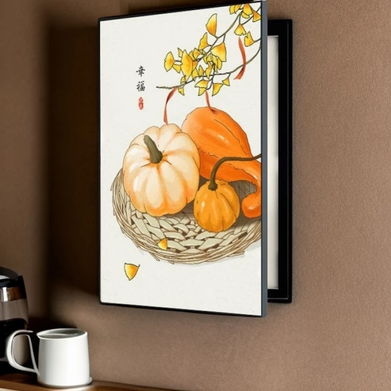 电表箱子挂画电表箱遮挡新中式配电箱弱电箱饰画竖款侧开免打孔画