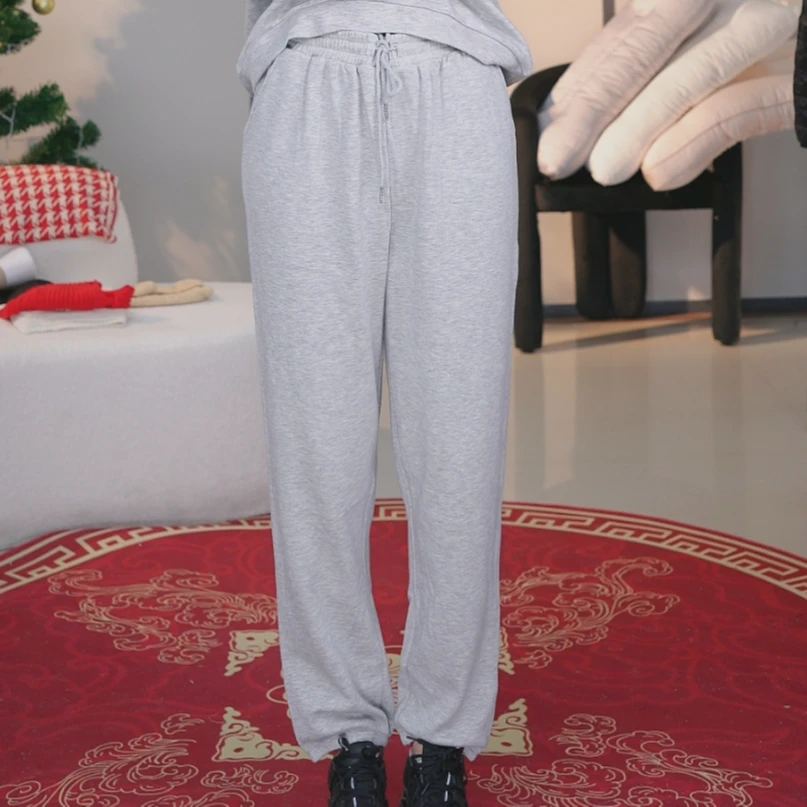 桑蚕丝松紧高腰男款休闲显瘦桑蚕丝拉绒束脚裤真丝棉收口卫裤大码