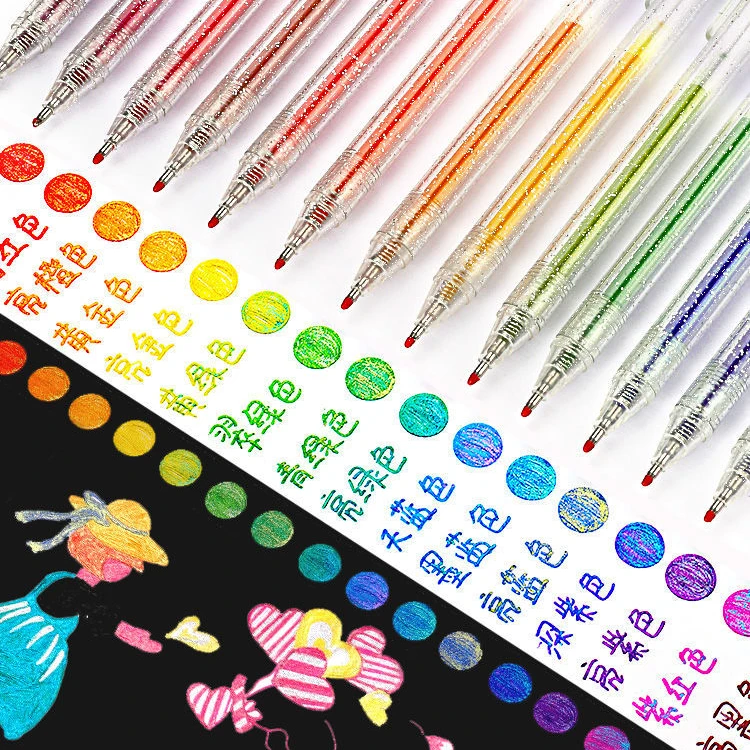 爆款闪光笔啫喱笔发光亮晶晶流沙彩色变色手帐专用笔荧光笔记号笔