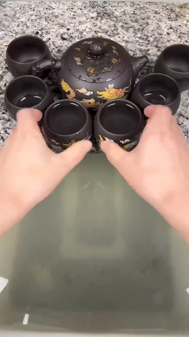 紫砂茶盏500毫升大西施龙凤呈祥一壶六杯变色套装