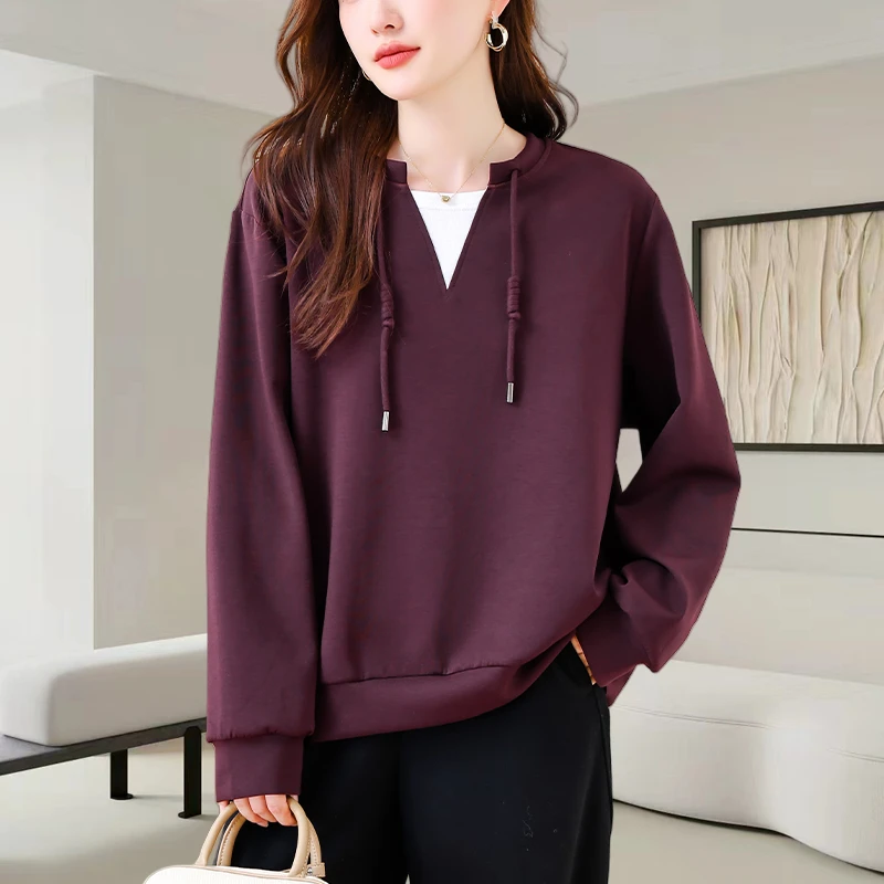 假两件长袖卫衣女秋季2025新款慵懒风宽松显瘦休闲百搭大码上衣潮