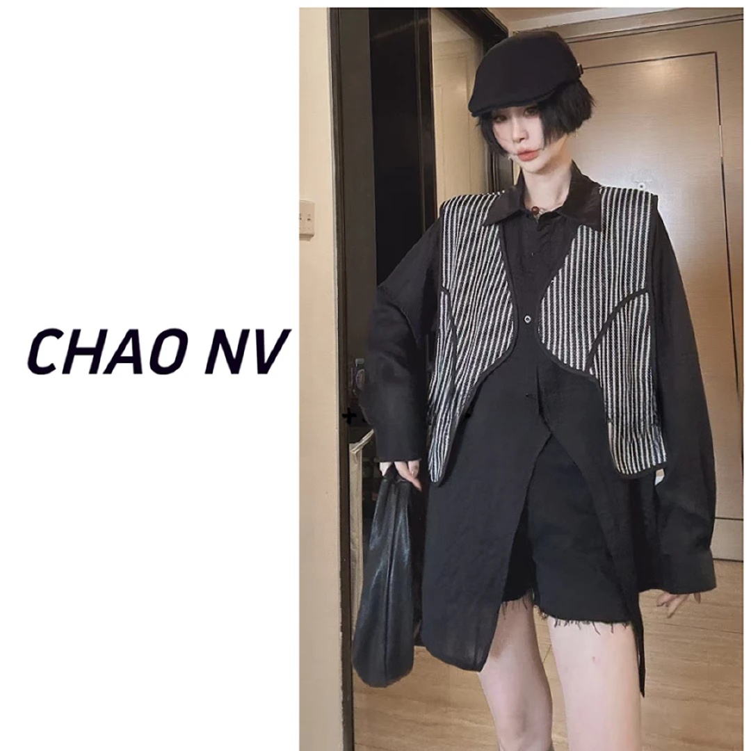 【潮女】33066春季新款时尚休闲百搭显瘦衬衫马夹两件套