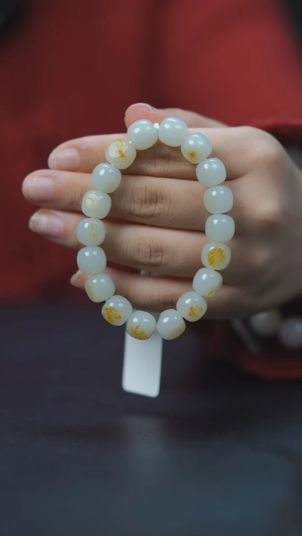 未镶嵌手串和田玉HE50245白玉老型珠手串（籽）