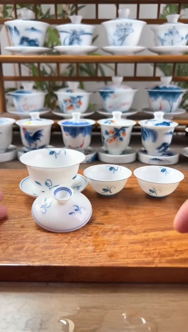 全品玉兰80ml三才盖碗+小玉兰杯2个