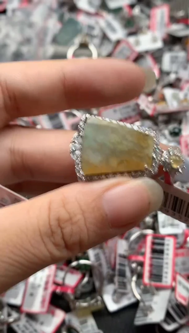 银S925镶嵌戒指翡翠天然A货缅甸翡翠