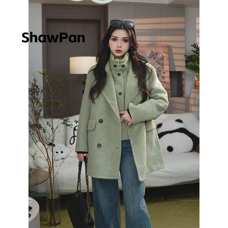 【潘潘专属】2025秋冬新品中长款立领两件套长款双面呢羊毛大衣外套