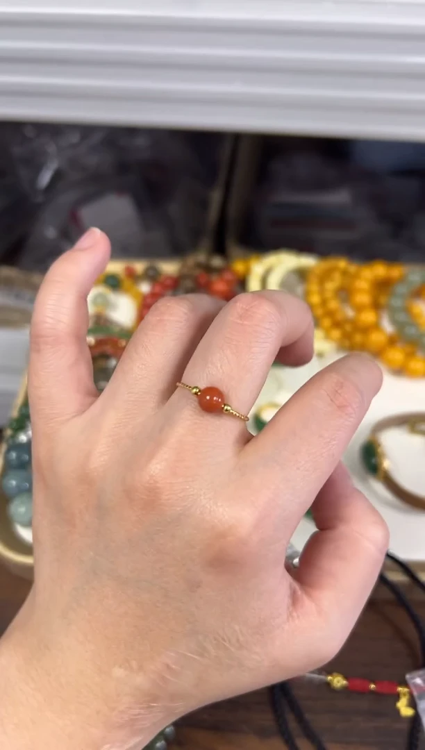 未镶嵌南红玛瑙戒指南红玛瑙小圆珠镶嵌款戒指[04]
