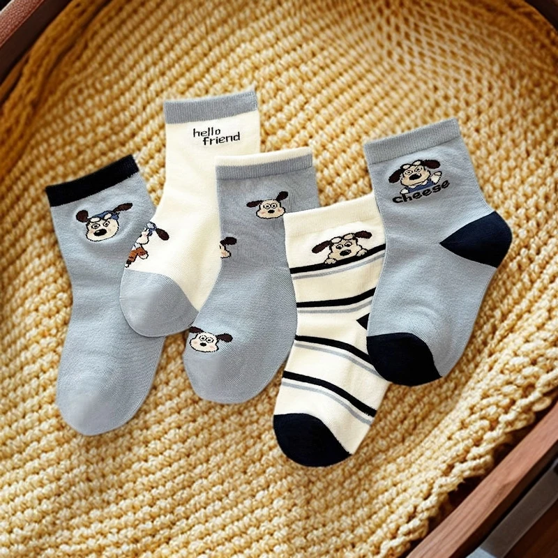 爱嘀嗒儿童袜子春秋款男女童宝宝可爱卡通大耳狗精梳棉防臭中筒袜