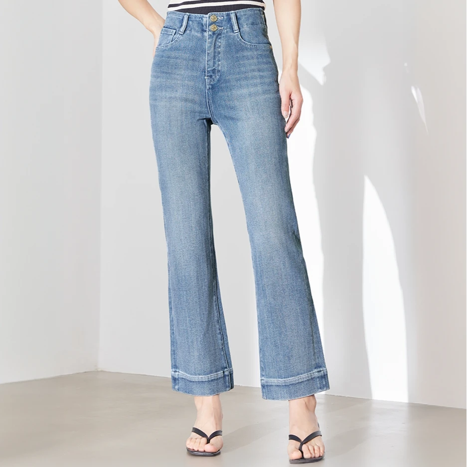 【花宁娜】瑾熏.春秋修身显高显瘦百搭窄版直筒微喇牛仔裤#3622