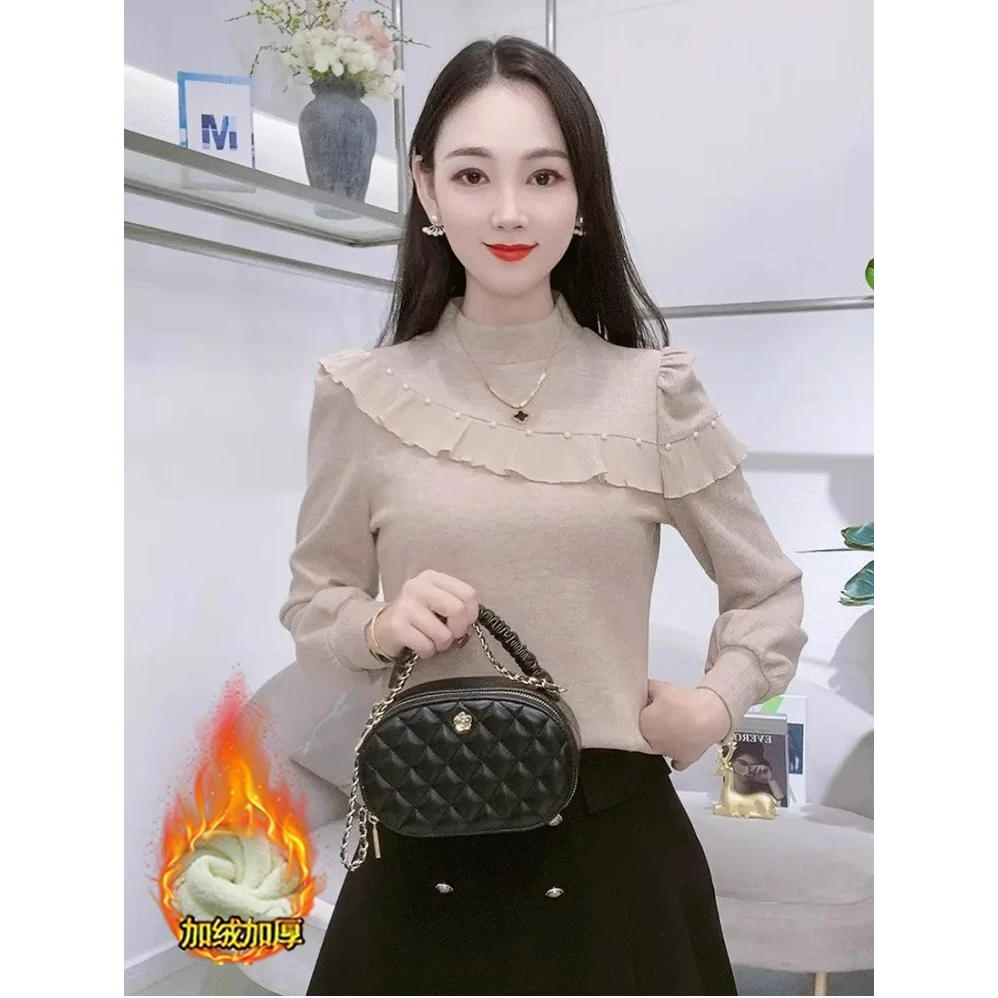 加绒加厚半高领打底衫女秋冬季新款时尚洋气显瘦保暖内搭百搭上衣