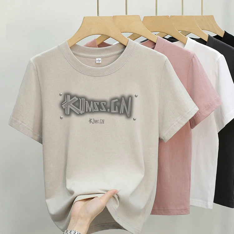 圆领短袖t恤女夏季新款时尚简约字母修身显瘦ins印花上衣潮