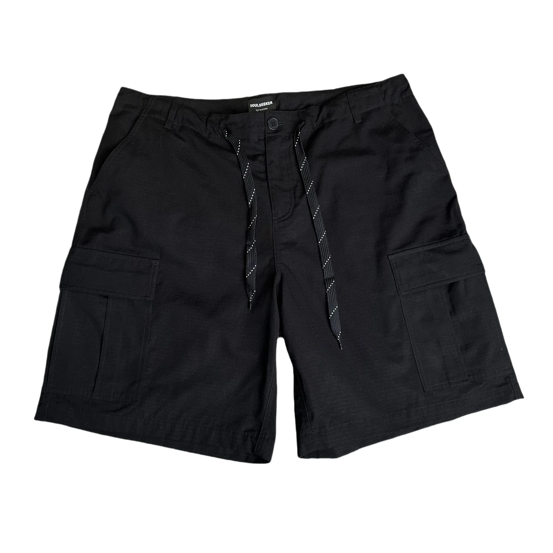 2025巴家新款五分裤男女同款宽松口袋迷彩绳休闲工装短裤夏季潮牌