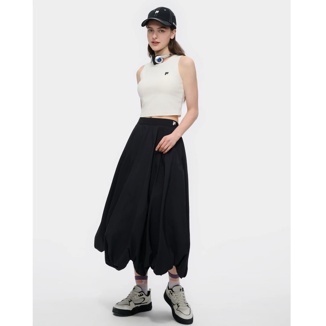 斐乐潮牌女装夏季显瘦休闲透气长款半身花苞梭织裙T11W527307