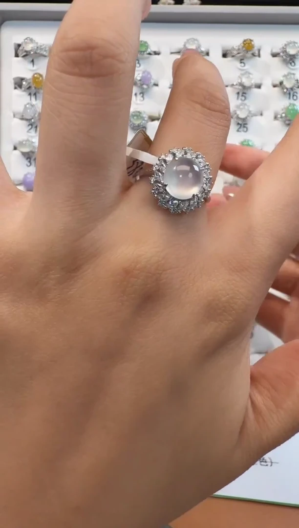 银S925镶嵌戒指翡翠925银镶翡翠戒指镶嵌182