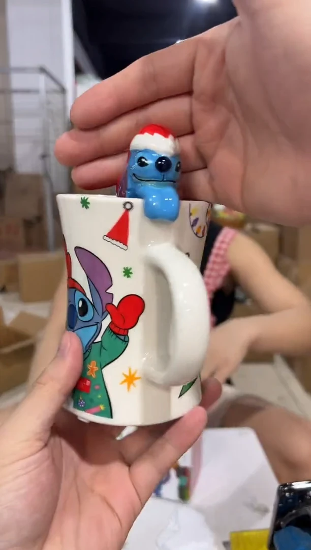 瓷片原盒圣诞史迪仔小蛮腰01款麋鹿水杯